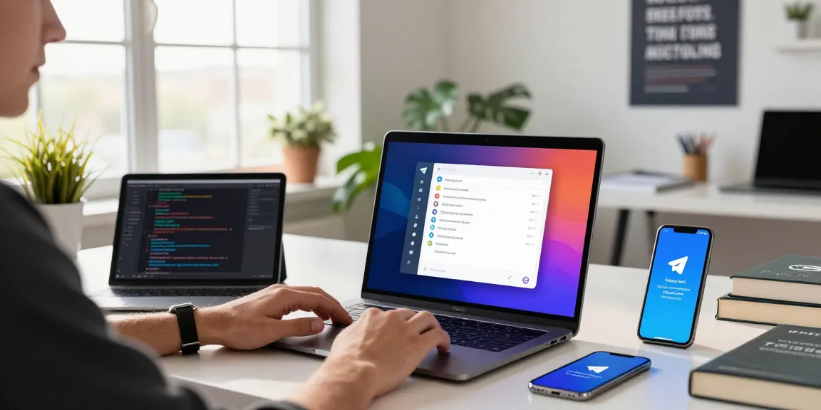 Customizing Telegram Chinese settings in a modern tech workspace.